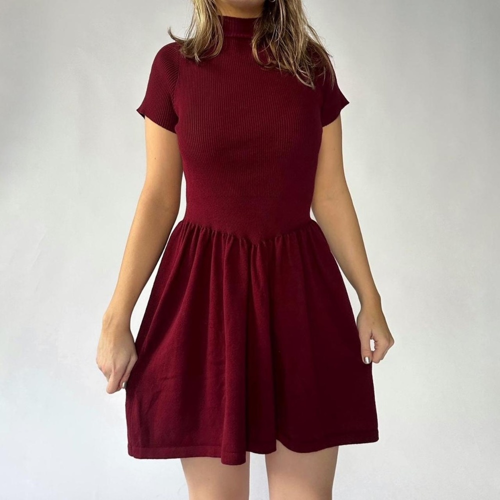 Sweater Dress Mock Neck Burgundy Knit Small NWT